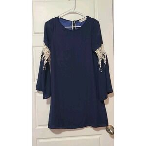altar'd state navy blue A Line dress with crochet sleeves size xs